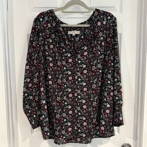 LOFT Long Sleeve Black Floral Button Up Lightweight Blouse Women Plus Size 20